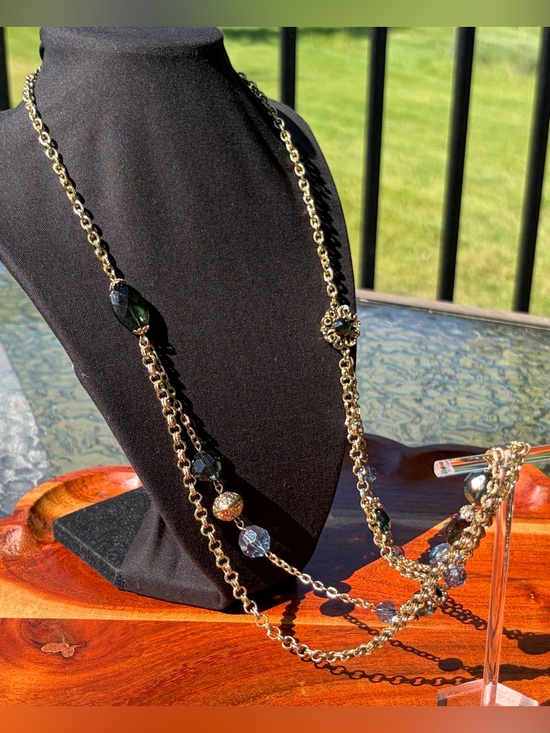 1928 Jewelry - Vintage 1928 Jewelry Co Double Strand Blue Glass Bead Layered Necklace Gold Tone